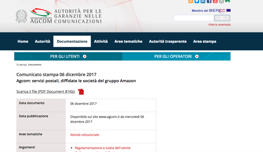 Botta e risposta via tweet sul caso Agcom vs. società di AmazonItalia